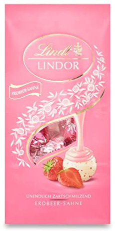Lindt Schokolade LINDOR Erdbeer-Sahne | 2 x 137 g Beutel | ca. 10 Kugeln weiße Schokolade mit zartschmelzender Erdbeer-Sahne Füllung | Pralinen-Geschenk | Schokoladen-Geschenk (2 x 137 g)