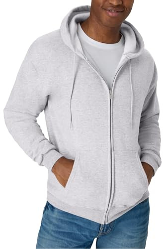 Hanes Men's, EcoSmart Fleece Full-Zip Hoodie, Hooded Sweatshirt, Ash, L