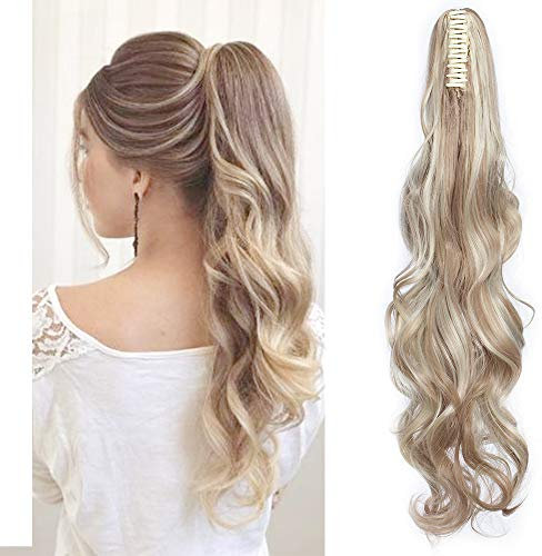 SEGO Ponytail Extension Pferdeschwanz Haarteil Haarverlängerung Zopf Hair Piece Haar Voluminös Wavy wie Echthaar Sandy Blonde & Blond Bleichen Gewellt-24(61cm)-150g
