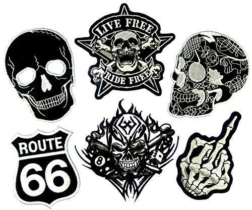 i-Patch - Patches - 0085 - Totenkopf - Schwarz - Live Free - Acht - Würfel - Flicken - Aufnäher - Sticker - Badges - Bügelbild - Aufbügler - Iron-on - Applikation - zum aufbügeln - Skelett - Skull