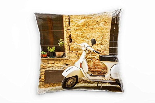 Paul Sinus Art Vintage, braun, weiß, Motorroller, Hauswand Deko Kissen 40x40cm für Couch Sofa Lounge Zierkissen - Dekoration zum Wohlfühlen