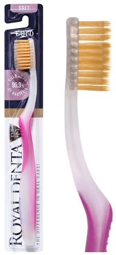 Royal Denta Gold Zahnbürste mit weichen Borsten - Doppellänge Borsten für effektive Interdentalreinigung, Goldpartikel gegen Bakterien, Weiche Bürste für empfindliche Zähne, Rosa