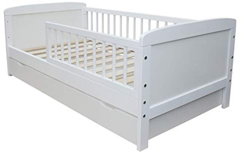 Micoland Kinderbett Juniorbett 140x70cm umbaubar Weiss mit Schublade