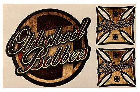 24/7stickers MG646 / Old School Bobber Aufkleber Set 10x9cm + 4,5x4,5cm Cross Kreuz Eisern Oldschool Chopper Biker Motorrad Tankaufkleber Rust Rat Rost RATT