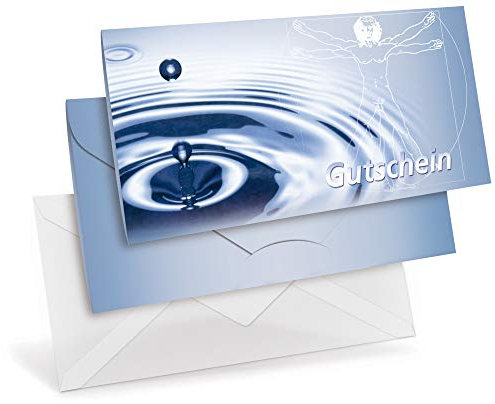 Gutscheinkarten (10 Stück) mit transparenten Briefumschlägen - Geschenkgutscheine für Physiotherapie, Sport, Wellness - DIN lang Faltkarte verschließbar, blanko Vordruck zum Eintragen der Werte