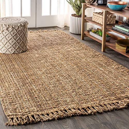 JONATHAN Y NRF103A-5 Para, handgewebter grober Jute-Teppich mit Fransen, Bohemian, für Schlafzimmer, Küche, Wohnzimmer, 12,7 x 20,3 cm, Natur