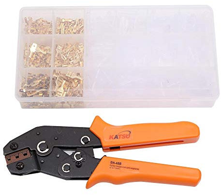 KATSU Ratchet Wire Terminals Crimping Tool Kit with 600PCS Insulated Butt Bullet Spade Fork Ring Crimp Terminals Connectors