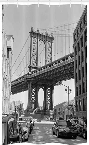 ABAKUHAUS Stadt Schmaler Duschvorhang, Brooklyn New York City Foto, Badezimmer Deko Set aus Stoff mit Haken, 120 x 180 cm, Charcoal Grau Weiß