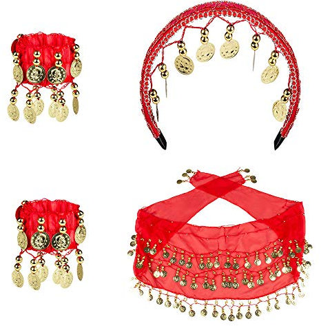 PAPSTAR WOOOOZY Set Zigeunerin: Kostüm-Accessoire-Set, Hüfttuch, 2 Armbänder, Haarband für Damen, Kind, Orient, arabische Schönheit, orientalische Schönheit