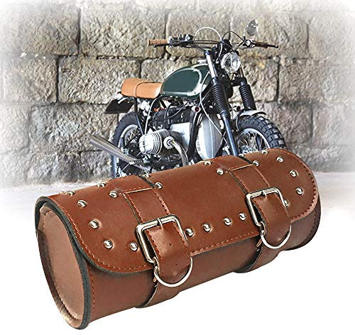 KYN Motorrad Lenkertasche Sissy Bar Side Tool Bag Front Fork Roll Barrel Bag für Harley Sportster Softail Dyna Bag (Braun 2)