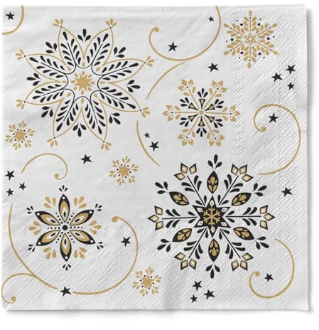 Mank Tissue-Servietten | Premium Einweg-Serviette | saugstark | perfekt für Weihnachtsfeiern & Adventsfeiern | Weihnachtsservietten | 100 Stück | Cristal (Schwarz-Gold, 33 x 33 cm)