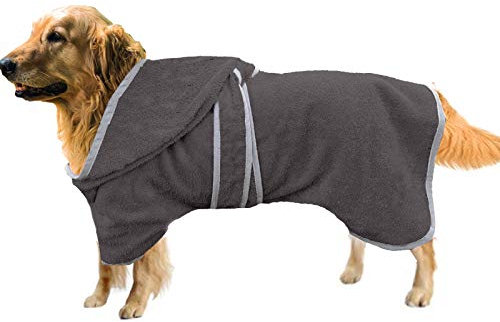 HOMELEVEL Hundebademantel Hundehandtuch - Handtuch für große und kleine Hunde - 100% Baumwolle - Bademantel weich bequem für Hund - mit Kapuze und Gürtel