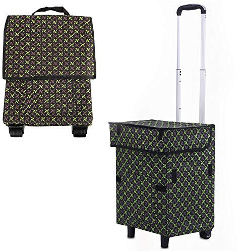 Falytemow Collapsible Utility Cart Foldable Reusable Shopping Trolley Bag with Wheels and Telescoping Handle Waterproof Oxford Fabric Folding Grocery Cart for Women or Men Travel Home Kitchen