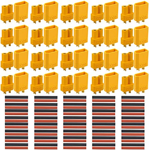 QitinDasen 20 Paire Premium XT30 Batterie Connecteur, XT30 Mâle Femelle Bullet Connecteur Adaptateur Fiche Socket avec Thermorétractable Tube, pour RC Lipo