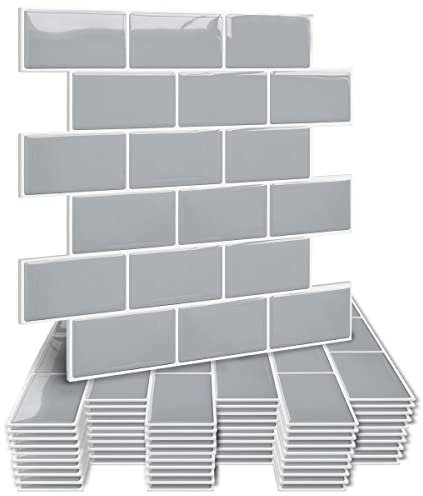 HyFanStr Thickened Self Adhesive Wall Tiles Kitchen Backsplash, Waterproof Stick, 3D Peel and Stick Bathroom Subway Tiles (5, Grey)