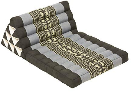Handelsturm Thaikissen mit Dreieck und 1 Auflage, Bodenkissen Aus Thailand, buntes Kissen mit Füllung aus Kapok, Baumwolle schwarz - Natur (Elefanten blau)