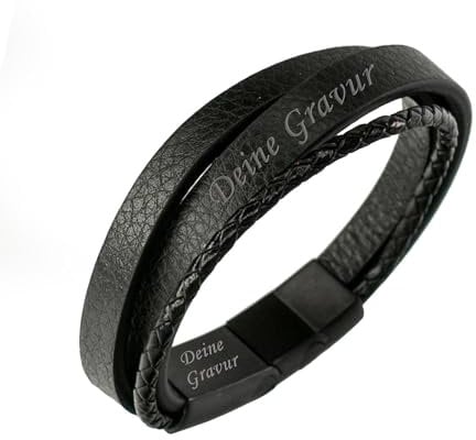 Herren Lederarmband mit Gravur mit Namen oder Datum – personalisiertes Armband aus Echtleder – Geschenk zum Geburtstag für Männer & Papa – Wunschtext graviert – individuelles stilvolles Männerarmband