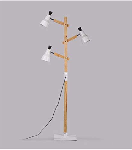 Floor Lamp, Rose Gold/White Adjustable Lamp Holder Standing Lamp, LED, 3 Lights, 170 cm, Retro Industrial Wood Floor Lamps, Bedroom Living Room (Color : White)