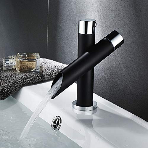 Robinet de salle de bain lavabo noir mat pour évier en cascade mitigeur monocommande robinet design moderne en laiton (court)