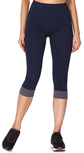 Merry Style Damen Leggings aus Baumwolle mit angenähtem Bündchen MS10-379 (Marineblau/Dunkelmelange, M)