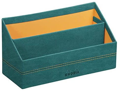 Rhodia 194610C - Briefablage 25x10x14cm, aus Kunstleder, elegant und praktisch, 1 Stück, Pfaugrün
