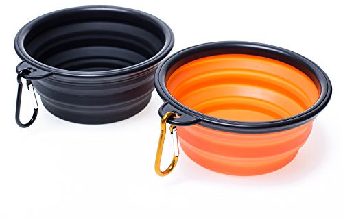 Collapsible Travel Dog Bowl, Portable Pet Cat Food Water Feeding Bowl, Set of 2(orange and black)