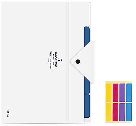 KONVINIT Fächermappe A4 Dokumentenmappe 4 Fächer Erweiterbar Ordnungsmappe Folder mit Schnalle Organizer Mappe Sortiermappe Sammelmappe a4 Plastik Stabil,weiss