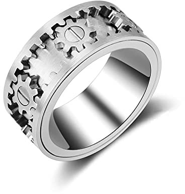 AMZCOM Spinnerring damen herren Drehring mit Geschenkebox, Fashion Herren Band Ring, Zahnrad Mechanik Täglicher Ring, Zappelringe Zahnradring der sich bewegt,Freundschaftsringe