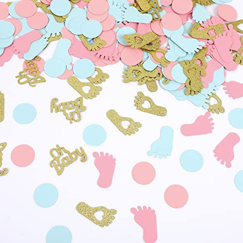 MARFOREVER Babyparty Deko Konfetti, 350 Stück Gender Reveal Party Deko Oh Baby Deko Konfetti Baby Party Dekoration Gender Reveal Konfetti Baby Shower Deko Boy or Girl Tischdeko Party(Blau Rosa Gold)