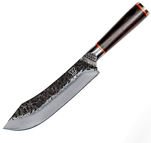 Küchenkompane – rustikales Chefmesser gebogen mit Griff aus Ebenholz | Profi Küchenmesser | Kochmesser handgefertigt aus Edelstahl | ausbalanciert, rostfrei & scharf | Designed in Germany