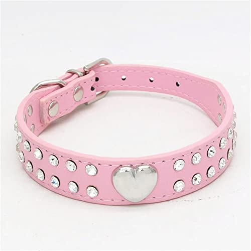 HALFSUMO Hundehalsband Leder Halsband Hund Lederhalsband Hund Funkelnd mit Strasssteinen Besetzt für Haustiere Welpen Katzen Hunde Rosa XS CP021