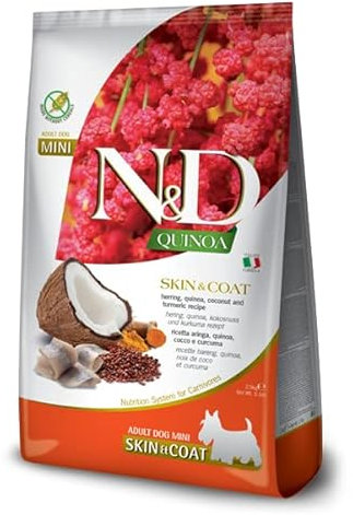 Farmina N&D Quinoa Adult Mini Pellets Hundefutter (Trockenfutter, mit hochwertigen Vitaminen und natürliche Antioxidantien, ohne Mais, Zutaten: Hering und Kokosnuss, Portionsgröße: 2,5 kg)