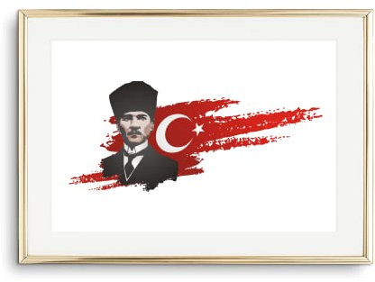 Din A4 Kunstdruck ohne Rahmen - Mustafa Kemal Atatürk - Türkei - Portrait Atatürk - Türkische Flagge - Grafik Druck Poster