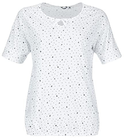 modAS Damen Shirt Maritim mit Punkte-Anker-Schiffchen-Print - Modisches Basic Kurzarm-Shirt in Weiß-Blau Größe 38