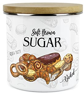 Purely Home Soft Brown Sugar Storage Canister - The Bakery Range - White Metal Enamel Kitchen Food Pantry Jar