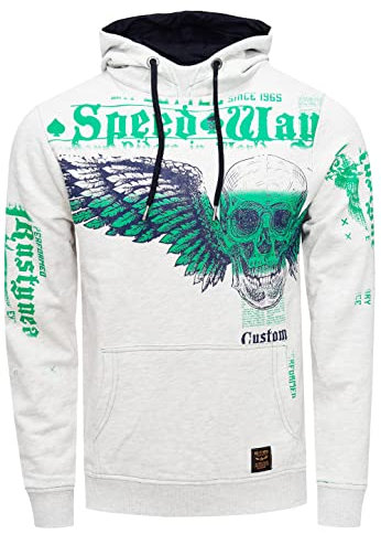 Rusty Neal Herren Streetwear Sweater 'Flying Skull' Kapuzenpullover 149, Farbe:Grau, Größe S-3XL:XL