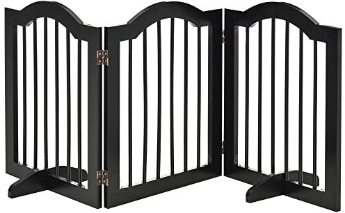 PawHut Barrière de sécurité barrière modulable Pliable pour Animaux de Compagnie avec Pied de Support MDF Bois Massif 154,5 x 61 cm Noir