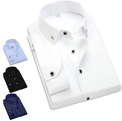 Mens Shirts Long Sleeve Slim FIT Premium Quality Fabric, Ideal Shirts for Men Adult Casual, Wedding or Business Wear, Comfortable Fit, Variety of Colours (M, White)