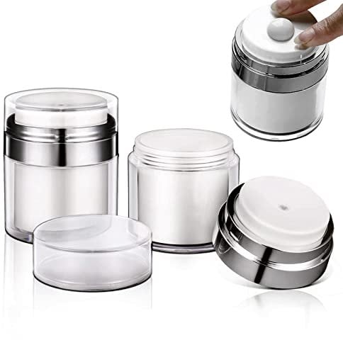 2 Pack Airless Pump Jar 15ML+30ML, BENIFILE Thicken Empty Moisturizer Container, Portable Travel Containers for Toiletries, Airless Pump Bottles for Face Makeup Lotion Moisturizer Creams
