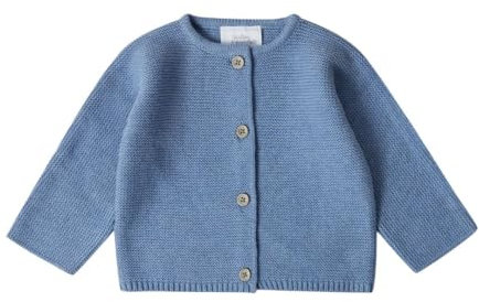 Stellou & friends Cardigan per neonati e bambini con bottoni effetto legno, abbigliamento di alta qualità in 100% cotone, perfetto per autunno e inverno, certificato Oeko-TEX, Azzurro, 62/68 cm
