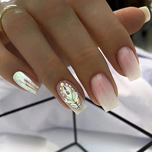 Ceboic Eckig Künstliche Nägel Kurz, French Pink Gradient Nägel Zum Aufkleben, Ballerina Cute Acryl Kunstnägel Press on Nails für Frauen und Mädchen Tägliche Nutzung, 12 Größen 24 Stück