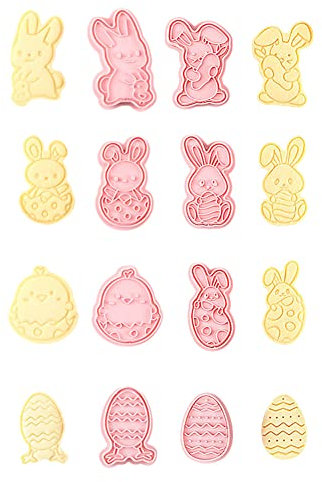 CANDeal 8 Stück Ostern-Ausstechformen Mit Prägung, Mini-Frohe Ostern-Keksstempel, Kanincheneier-Formen, 3D-Ausstechformen Aus Kunststoff Für Kinder, Fondant, Keksbacken, Geburtstagsparty-Zubehör