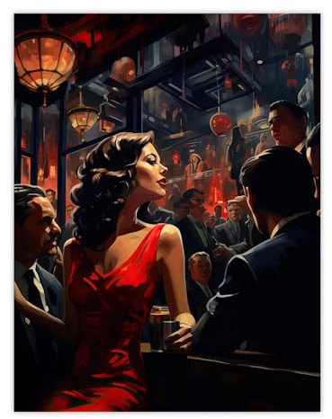 Artery8 The Girl In The Red Dress Film Noir Jazz Bar Nightclub Vintage Unframed Wall Art Print Poster Home Decor Premium