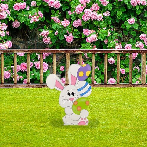 Osterhase Osterdeko Hase Gartendeko Figur Vintage Frühling Gartenstecker Osterstecker Handmade Garten Stecker Deko Ostern Hase Werbeschilder Gartenschilder für draußen drinnen (NB-A, One Size)