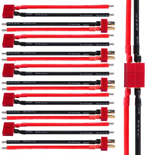 YIXISI 5 Paar T-Stecker, Deans Style T Stecker Stecker Buchse, mit 14AWG Silikondraht, für RC LiPo Akku