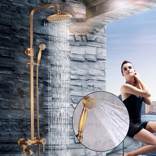 Duscharmatur Komplettset, 2 in 1 Weinlese Duschsystem Regendusche Handbrause Duschbrause Antikes Retro Duscharmatur Duschset
