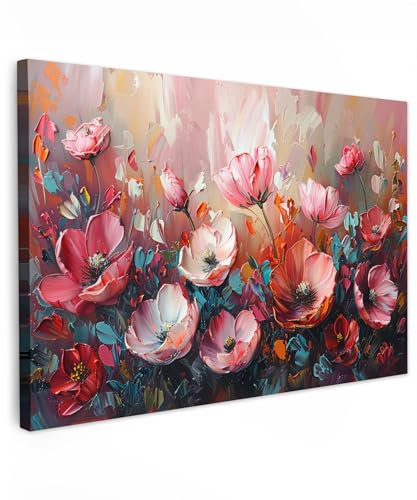 MuchoWow© Impression sur Toile Decoration Murale Peinture 120x80 cm Tableaux Decoratifs Muraux Décoration Chambre Coquelicots - Rose - Fleurs - Botanique - Art