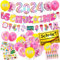 Einschulung Deko, Schulanfang Schuleinführung Deko Set für Mädchen, 2024 Folienballon+ Schule Folienballon + SCHULKIND Girlande + Zuckertüten Girlande+ 23 Luftballons+ 3 Aufklebers, Rosa
