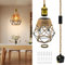 Industrial Plug in Hanging Light Fixtures, 510cm Hemp Rope Pendant Lights with Metal Woven Lampshade,Rustic Plug in Ceiling Light Brass E27 Lamp Holder Vintage DIY Hanging Lamp Kit for Farmhouse