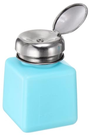 HARFINGTON Solvent Alcohol Dispensers 100ml(3.4oz) Push Down Liquid Dispenser Pump Bottle with Sealing Stainless Steel Lid for Acetone Cleanser Polish Remover, Blue